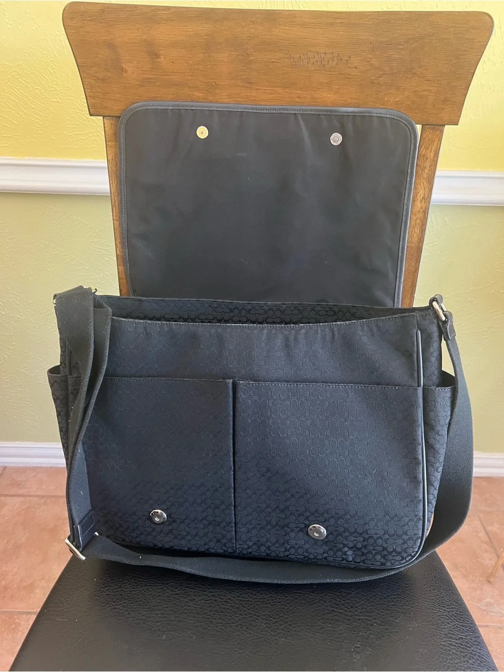 Coach Black Signature Hudson Messenger with Adjustable Strap